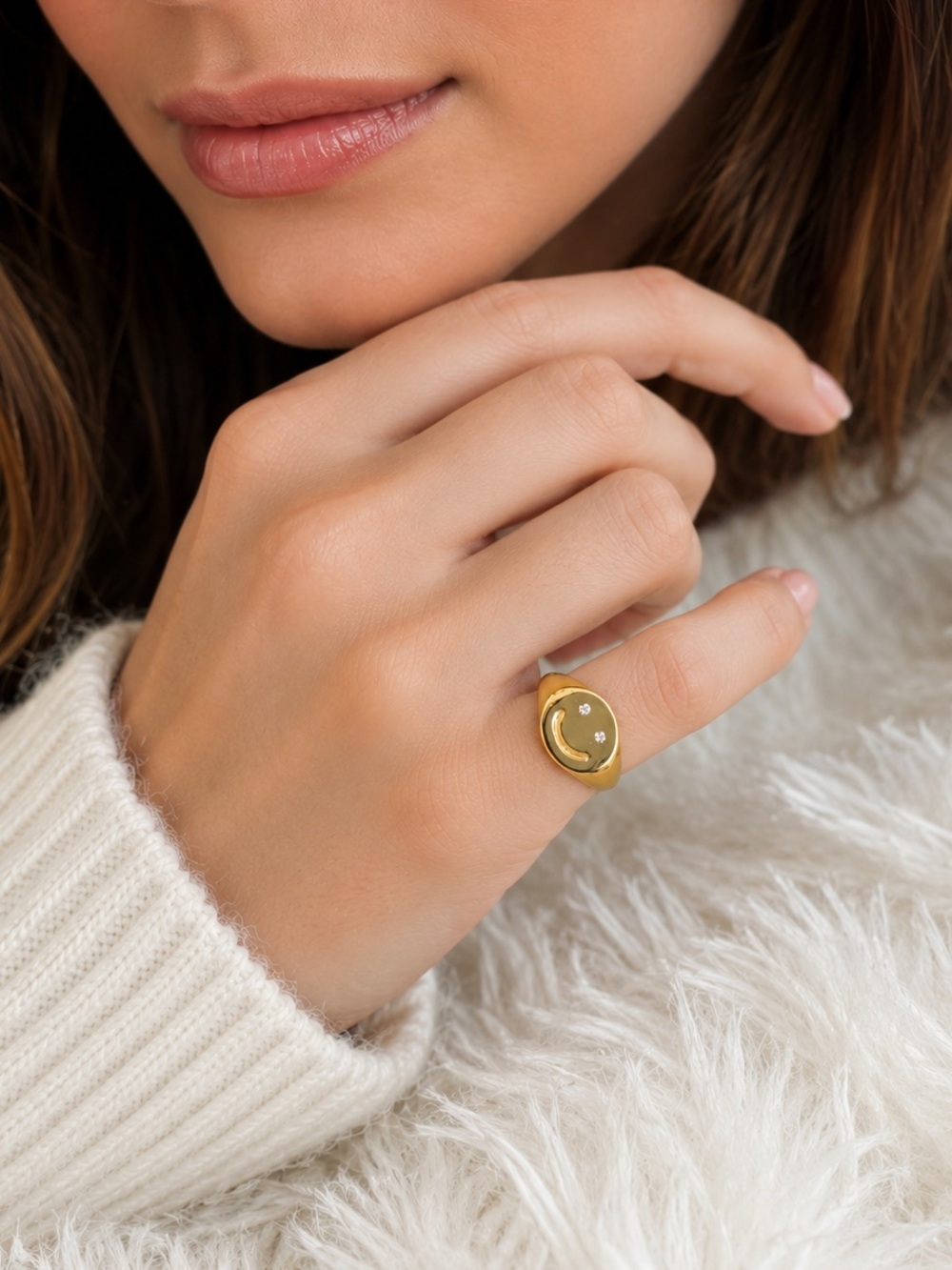 Adinas Jewels Smiley Face Pinky Ring- Gold